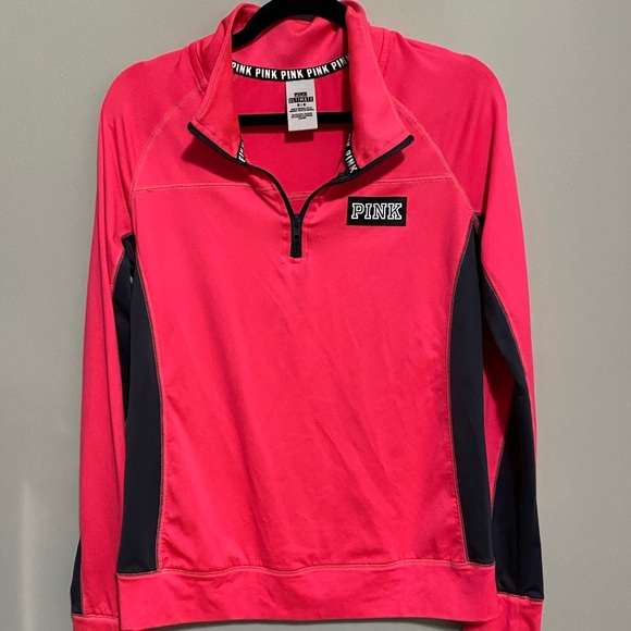 Victoria's Secret PINK Quarter Zip Longer Sleeve | Hot Pink & Black | Athletic - Picture 2 of 6